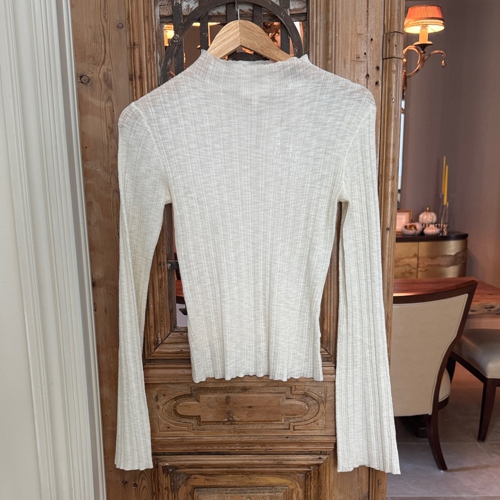 Elegant Cream Ribbed Women's Top